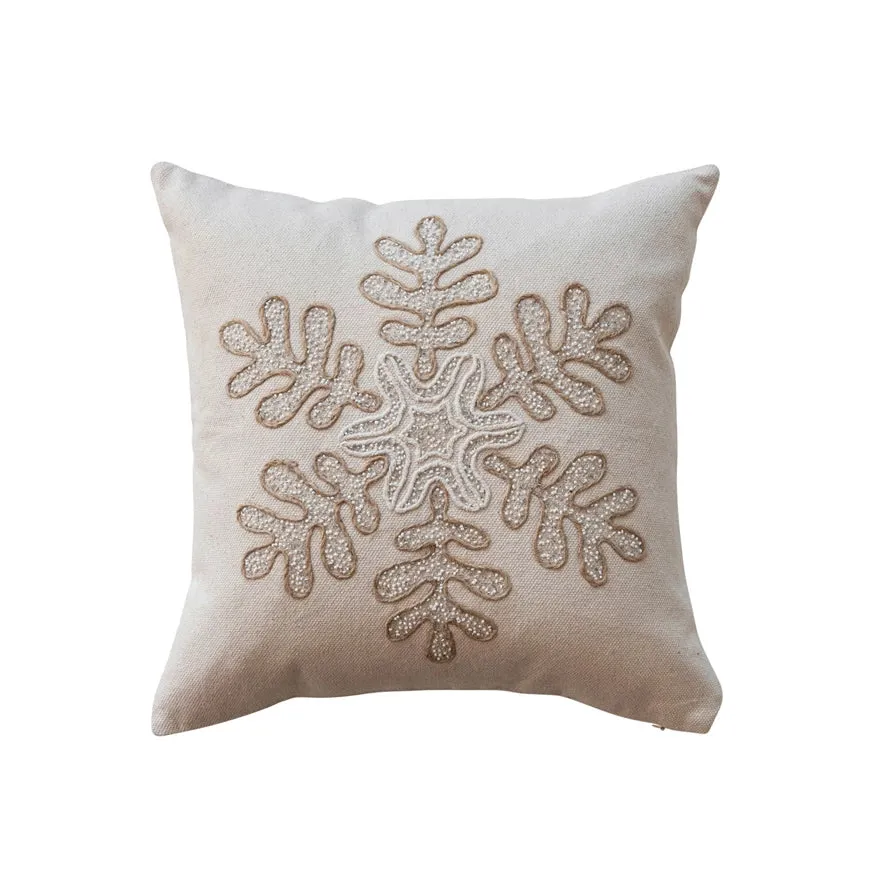 18" Square Snowflake & Bead Pillow