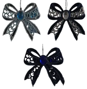 3-Pack of Blue Jeweled Glitter Bow Ornaments