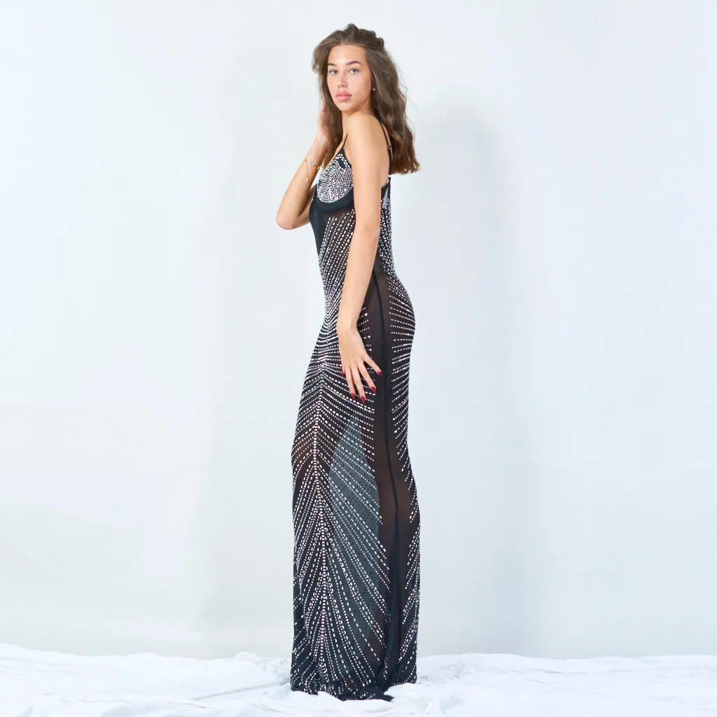 Amalia | Embellished Mesh Gown Crystal Accents