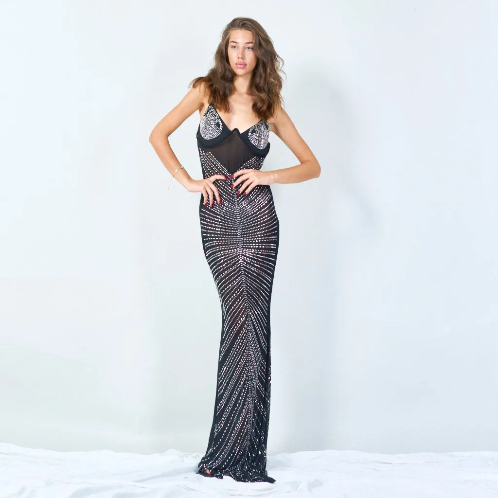 Amalia | Embellished Mesh Gown Crystal Accents