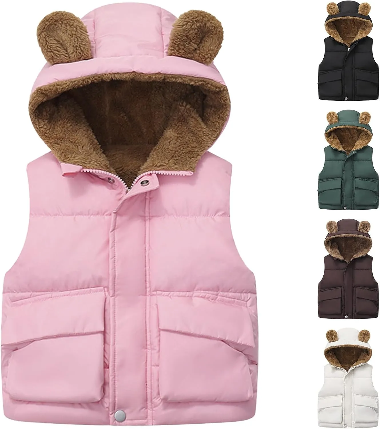 Baby Toddler Boys Girls Hooded Puffer Vest Sleeveless Padded Jackets Winter Warm with Cute Bear Ears Outfits