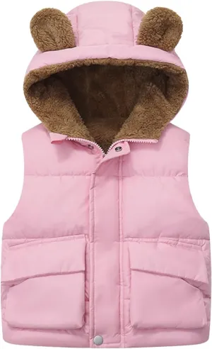 Baby Toddler Boys Girls Hooded Puffer Vest Sleeveless Padded Jackets Winter Warm with Cute Bear Ears Outfits
