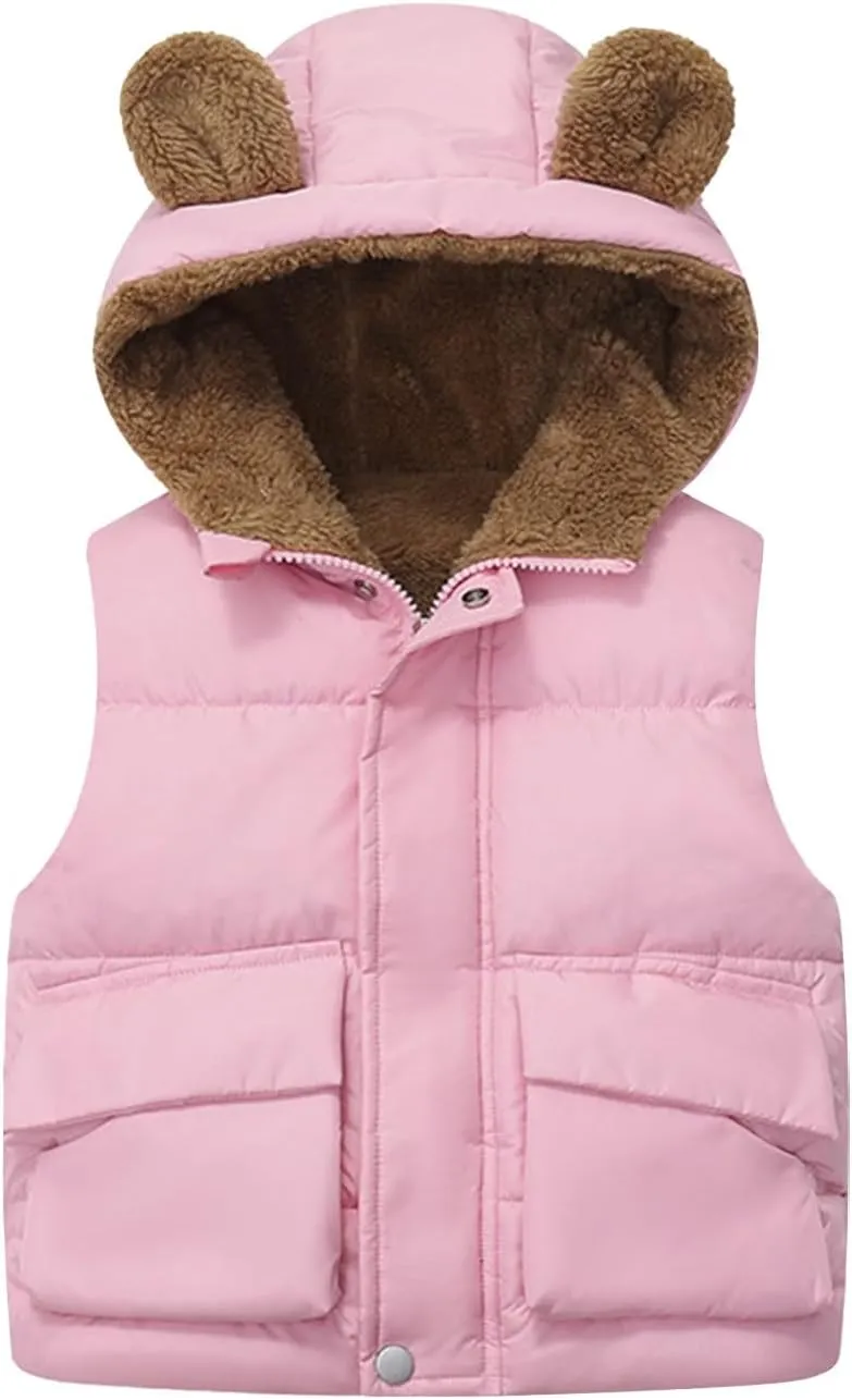 Baby Toddler Boys Girls Hooded Puffer Vest Sleeveless Padded Jackets Winter Warm with Cute Bear Ears Outfits