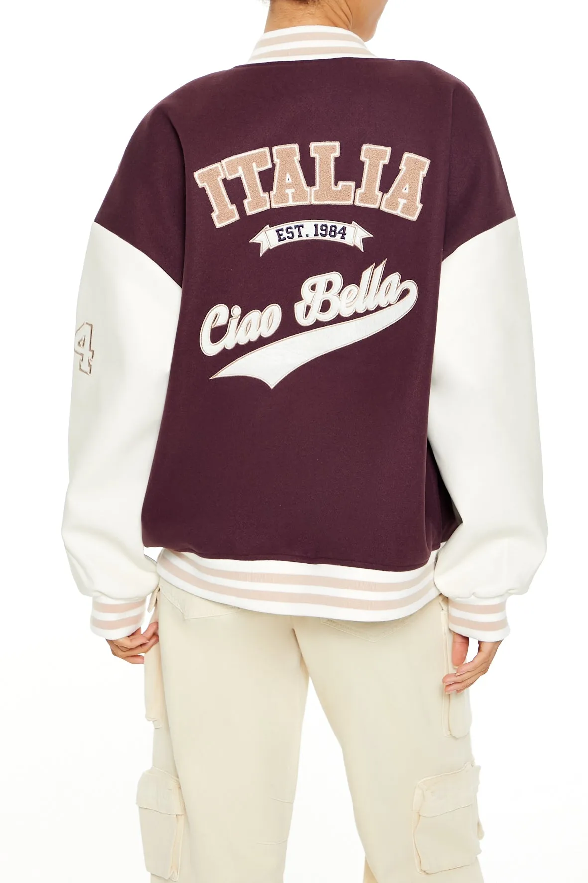 Blouson de style universitaire avec motif brodé Italia en chenille