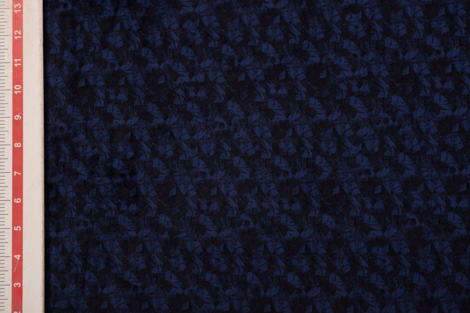 Blue & Black Printed Velvet Fabric