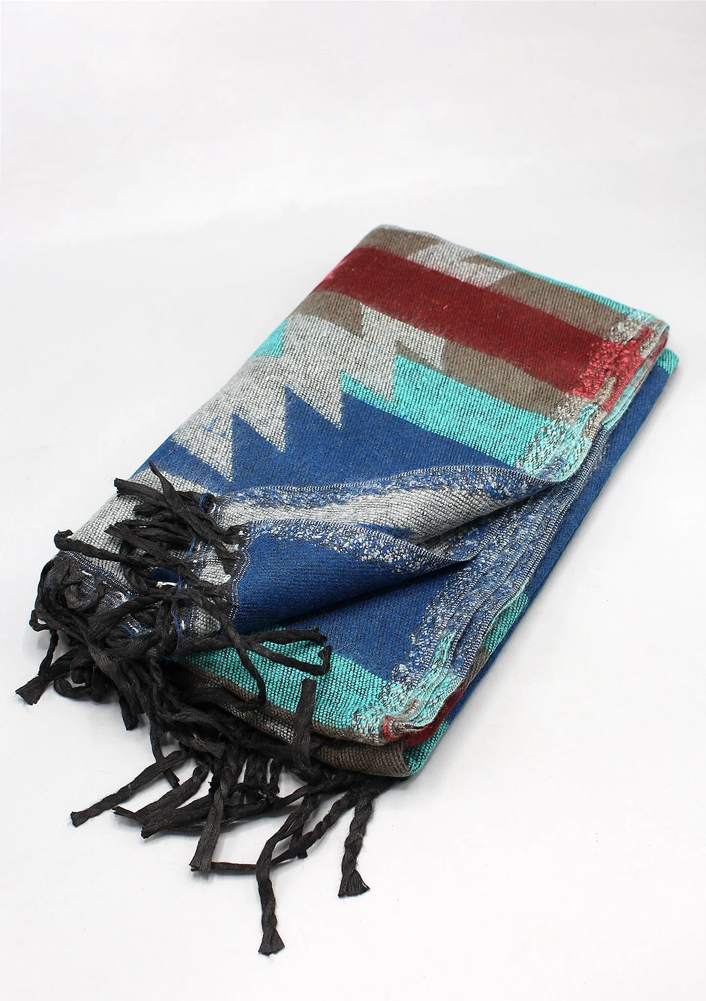 Blue Arrow Design Gray Himalayan Yak Wool Shawl