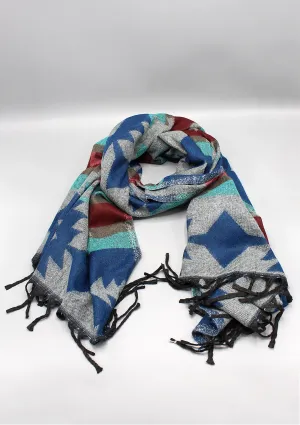 Blue Arrow Design Gray Himalayan Yak Wool Shawl