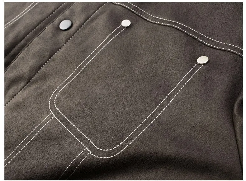 Bonsir Winter Men's Suede Fleece Jackets Khaki Casual Warm Cotton Coat Khaki Thermal Windbreaker for Male