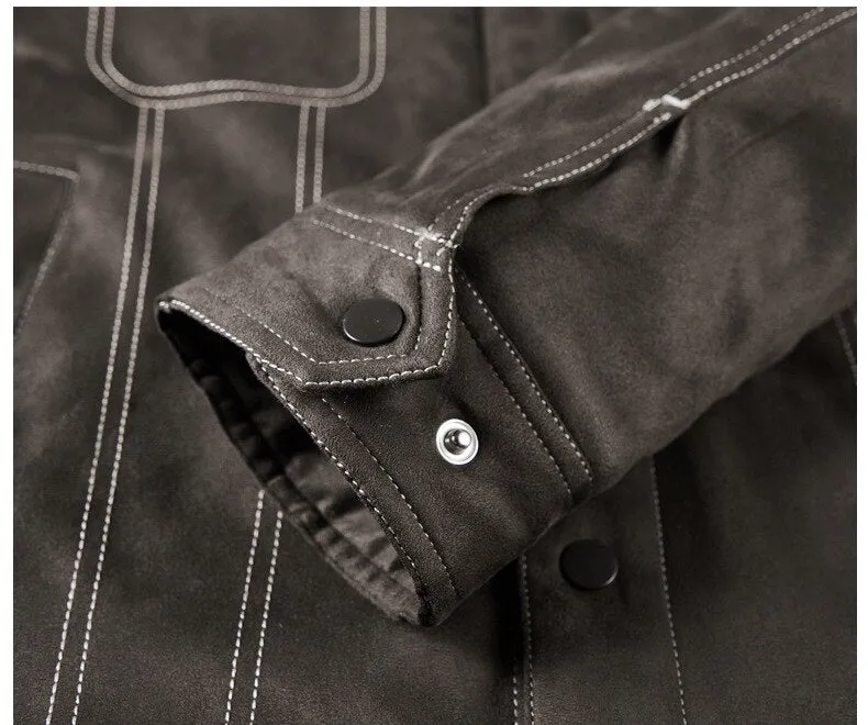 Bonsir Winter Men's Suede Fleece Jackets Khaki Casual Warm Cotton Coat Khaki Thermal Windbreaker for Male