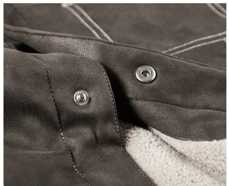 Bonsir Winter Men's Suede Fleece Jackets Khaki Casual Warm Cotton Coat Khaki Thermal Windbreaker for Male
