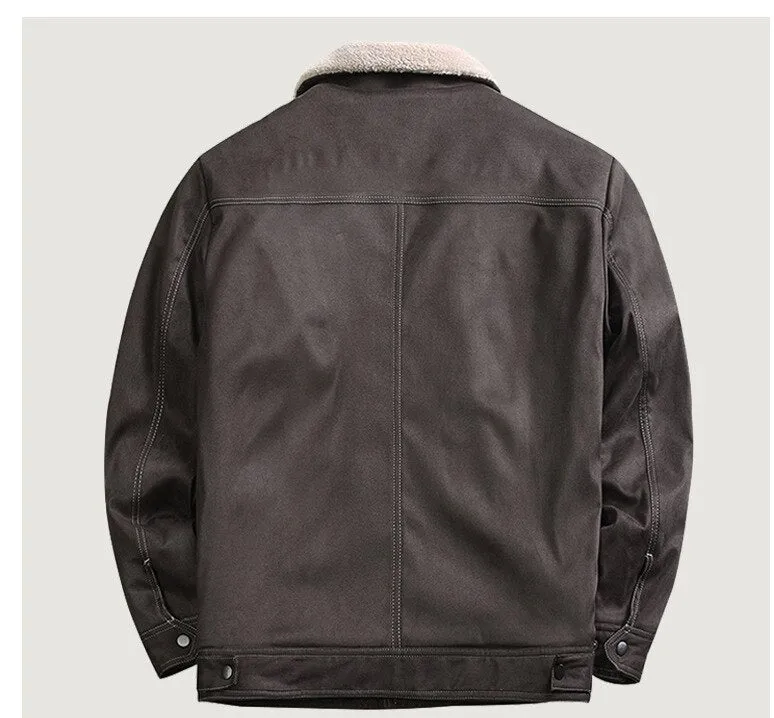 Bonsir Winter Men's Suede Fleece Jackets Khaki Casual Warm Cotton Coat Khaki Thermal Windbreaker for Male