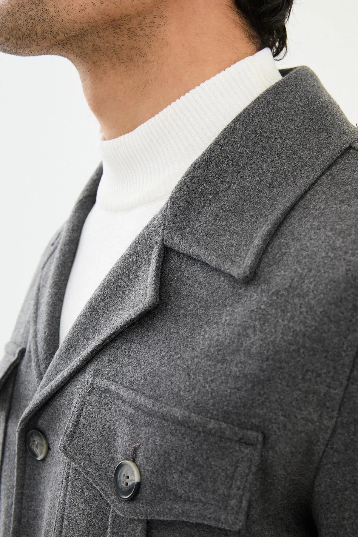 Brabion Eden Safari Plain Gray Slim Fit Coat