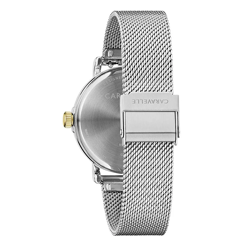 Caravelle Womens Silver Stainless Steel Bracelet Band Silver Quartz Dial Watch - 45L184