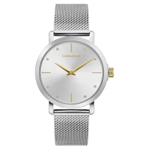 Caravelle Womens Silver Stainless Steel Bracelet Band Silver Quartz Dial Watch - 45L184
