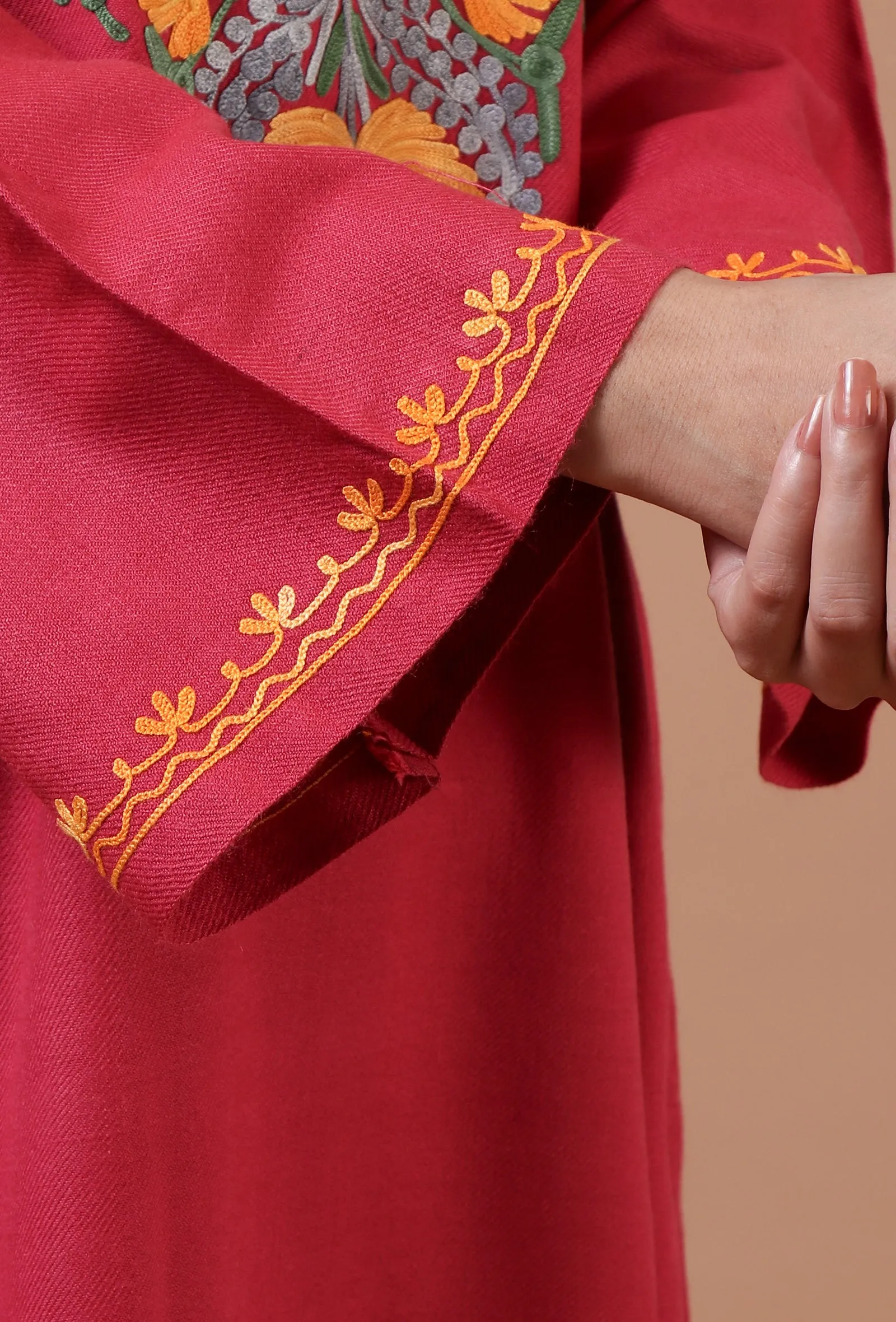 Cardinal Woolen Ari Embroidered Phiran- Free Size