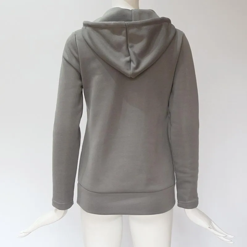 Drawstring Zipper Pocket Stand Collar Women Sweatshirt