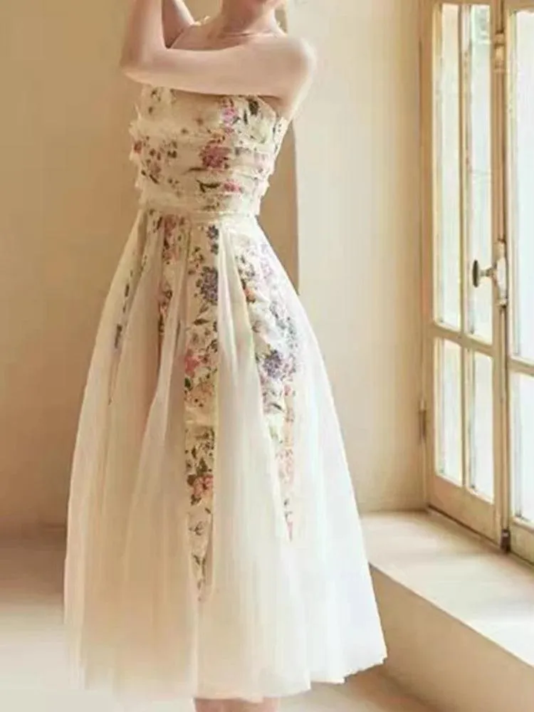 Fairy Style Printed Mesh Midi Dress