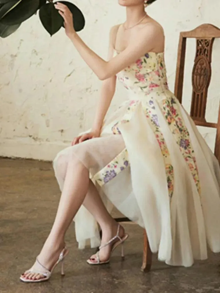 Fairy Style Printed Mesh Midi Dress