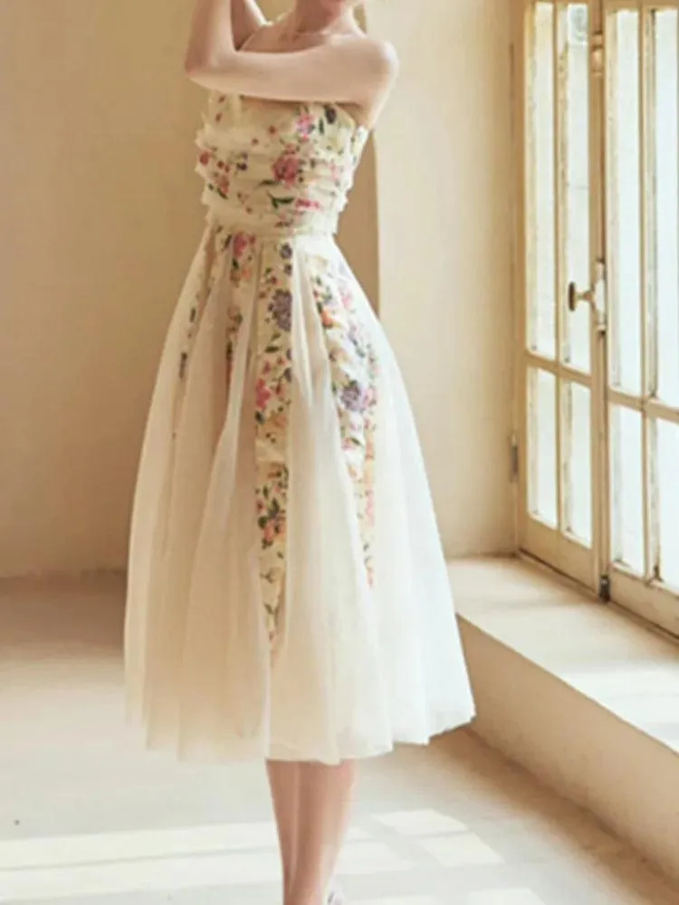 Fairy Style Printed Mesh Midi Dress