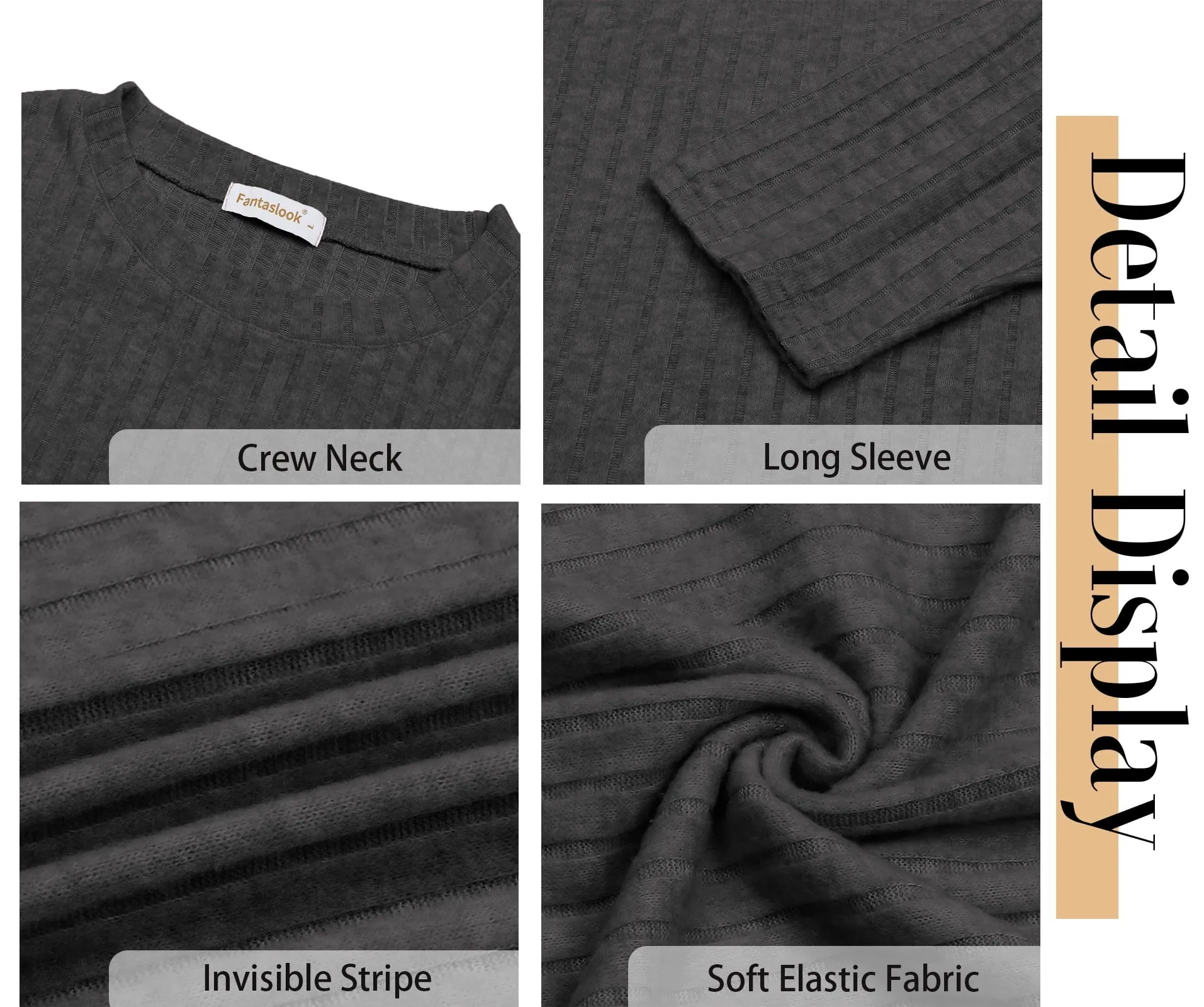 Fantaslook Long Sleeve Shirts for Women Crew Neck Casual Tunic Tops Lightweight Pullover