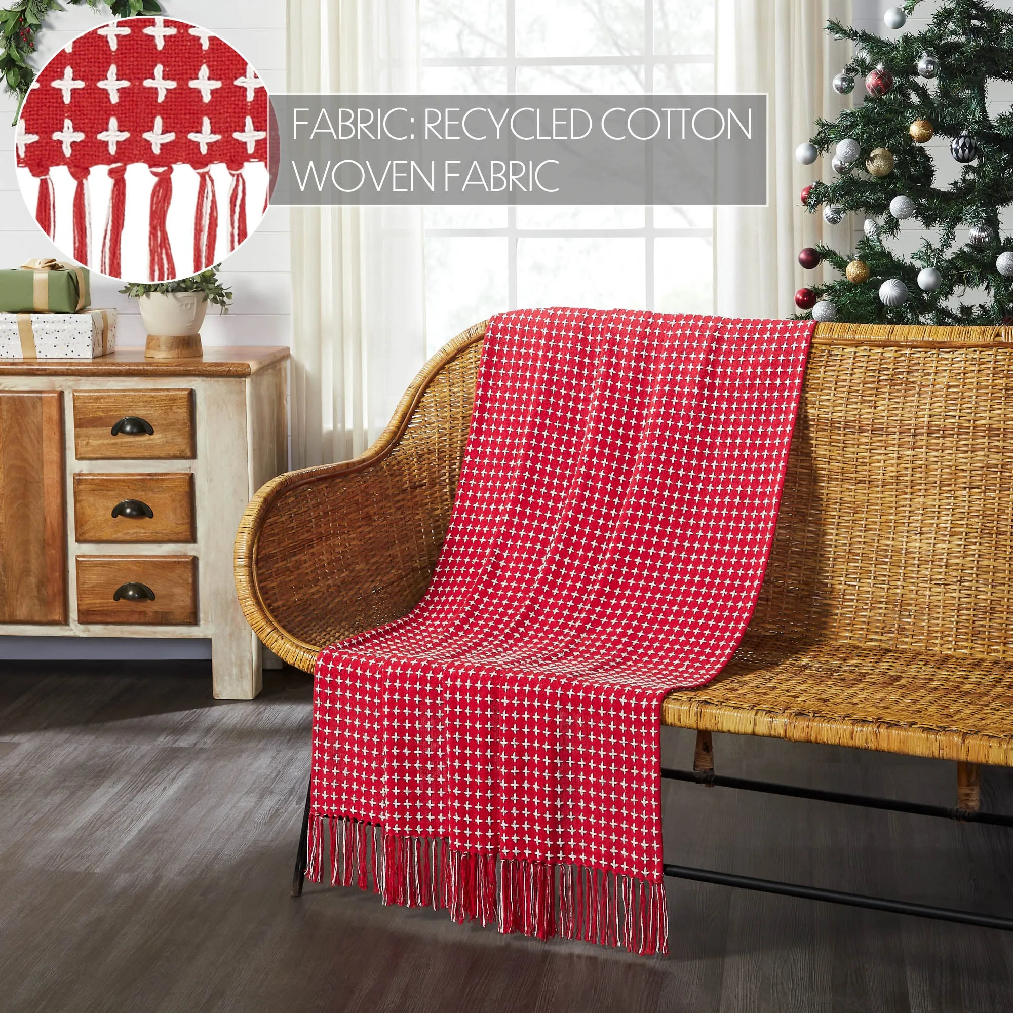 Gallen Red White Woven Throw 50"x60" VHC Brands