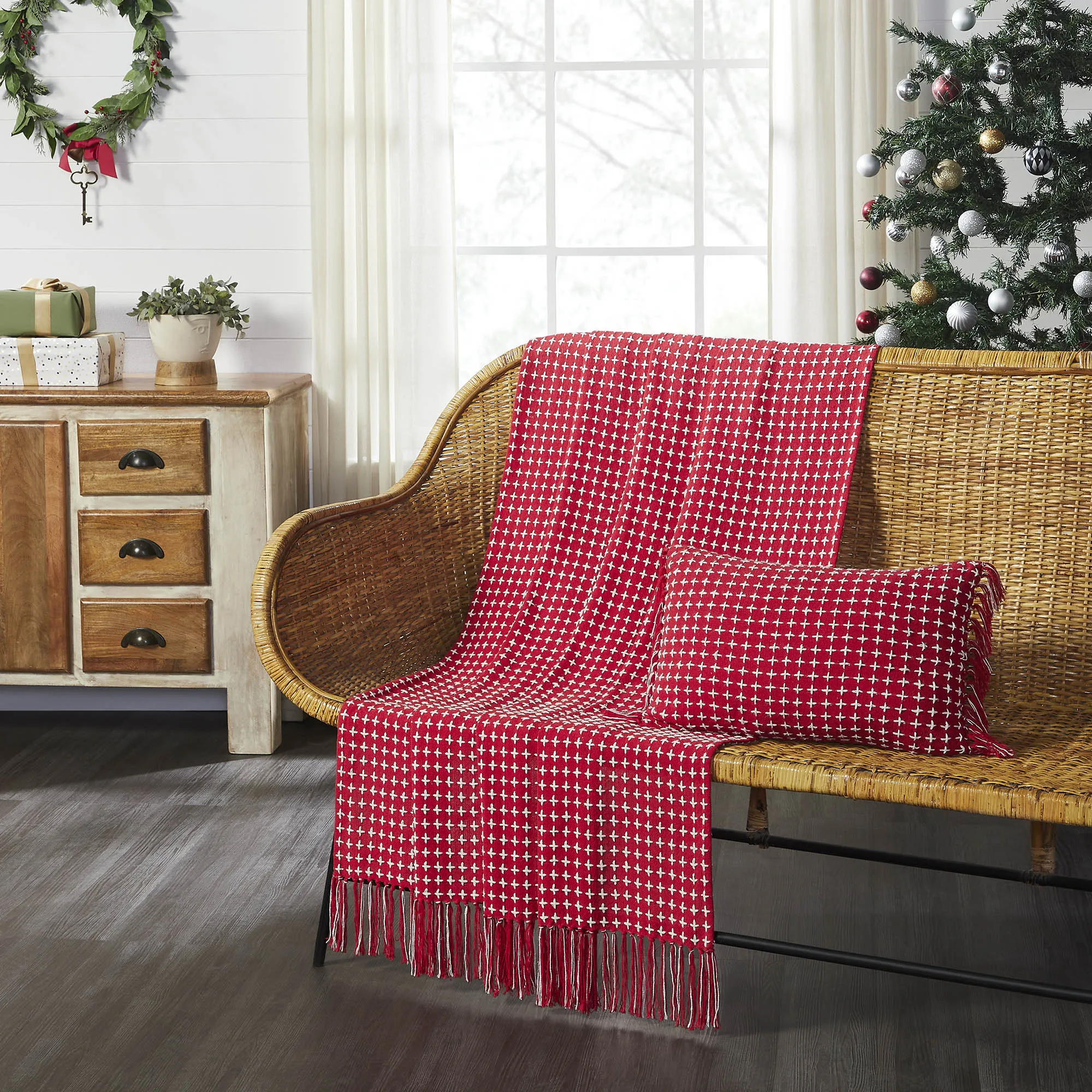 Gallen Red White Woven Throw 50"x60" VHC Brands