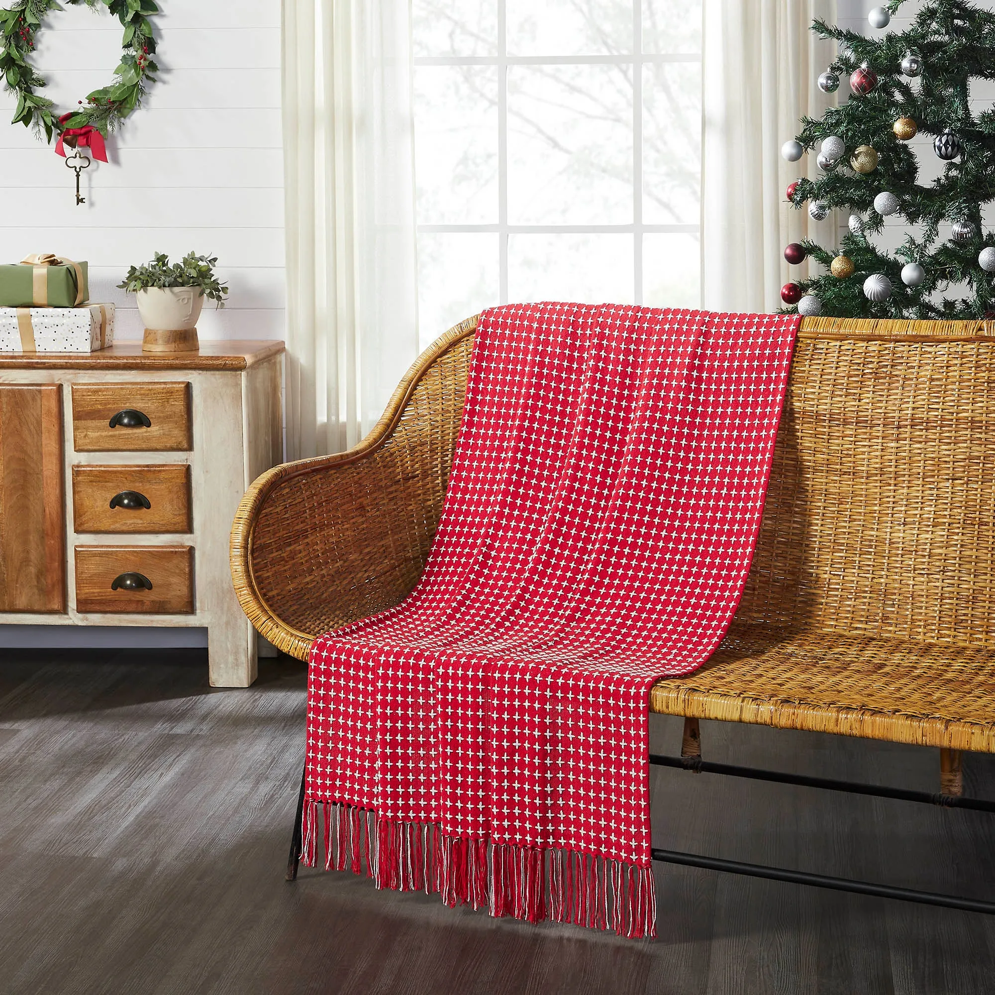 Gallen Red White Woven Throw 50"x60" VHC Brands