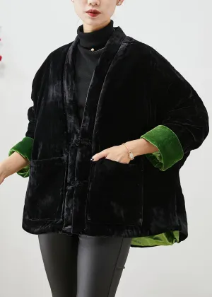 Handmade Black Chinese Button Thick Cotton Filled Silk Velour Coats Winter ML1943