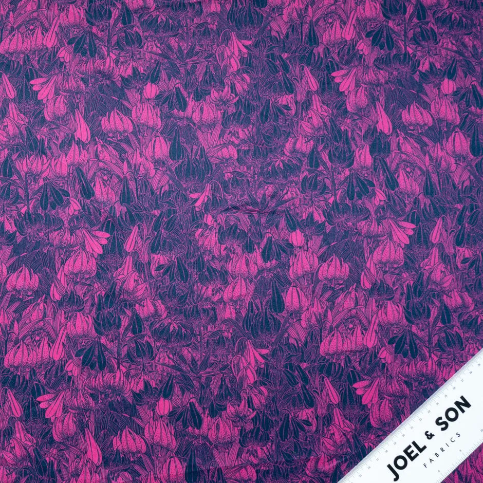 Magenta & Blue Leaf Printed Pure Cotton Shirting