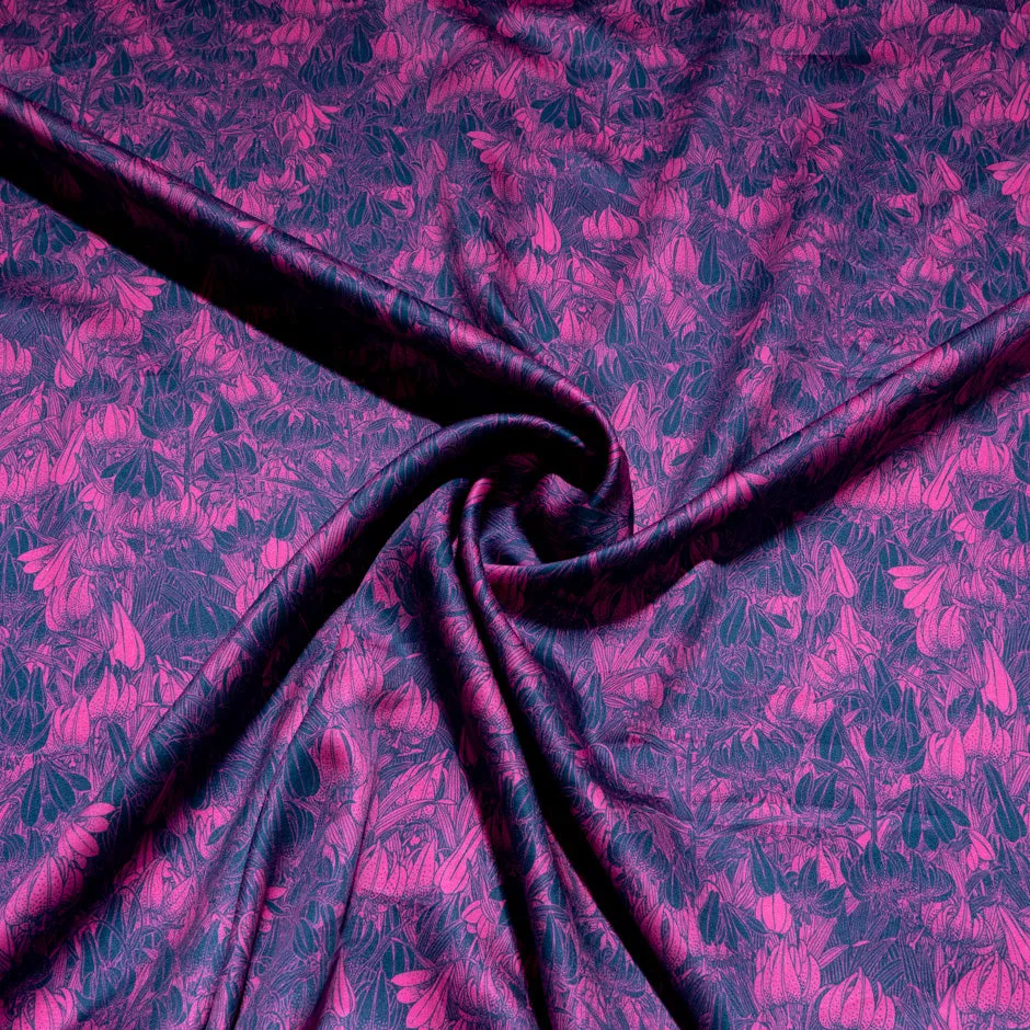 Magenta & Blue Leaf Printed Pure Cotton Shirting