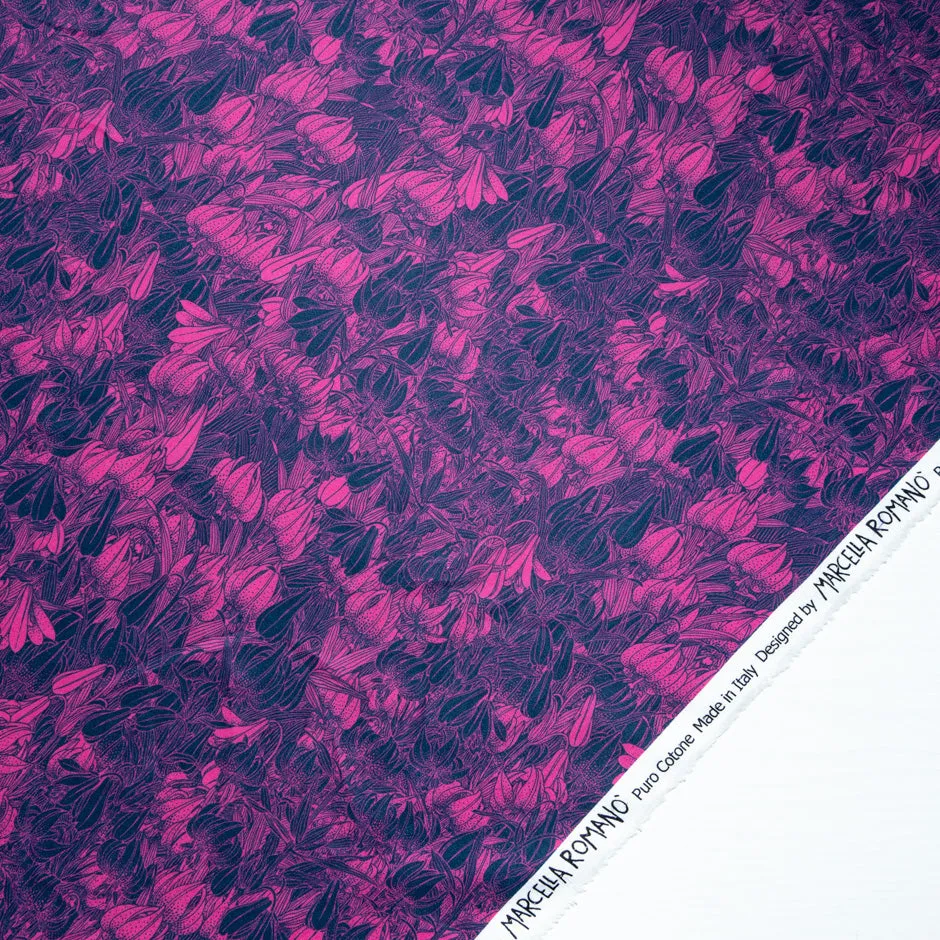 Magenta & Blue Leaf Printed Pure Cotton Shirting