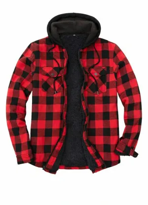 Men's Matching Family Red Buffalo Hooded Flannel Jacket