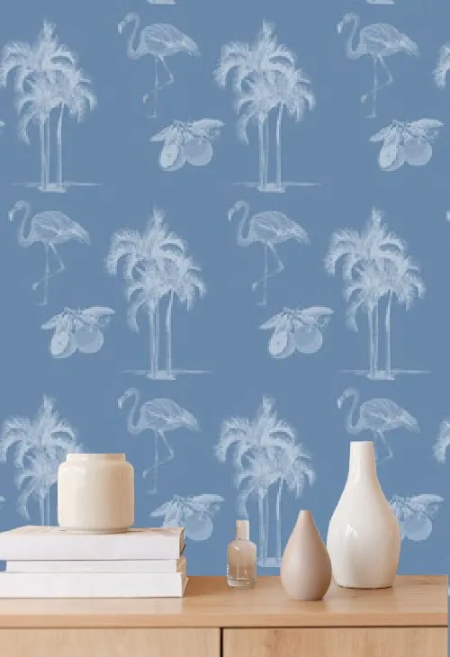 Palm Beach Chic Wallpaper - Blue White