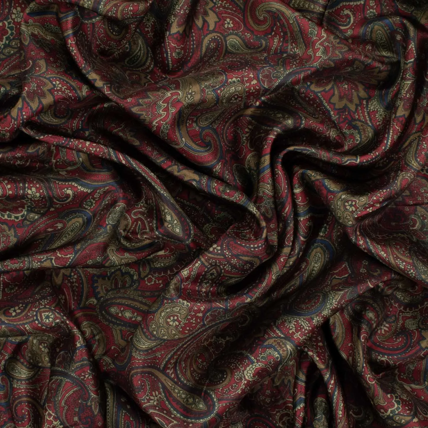 Printed Lining Design-50 Brown & Navy Paisley on Maroon