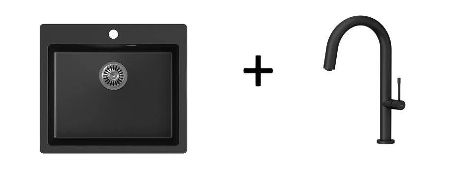 Quadron Morgan 110 Pure Black topmount sink, Mix and Match