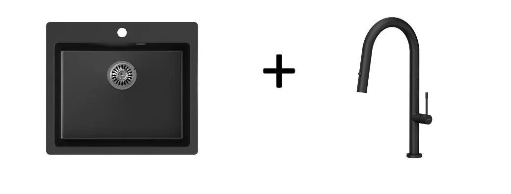 Quadron Morgan 110 Pure Black topmount sink, Mix and Match