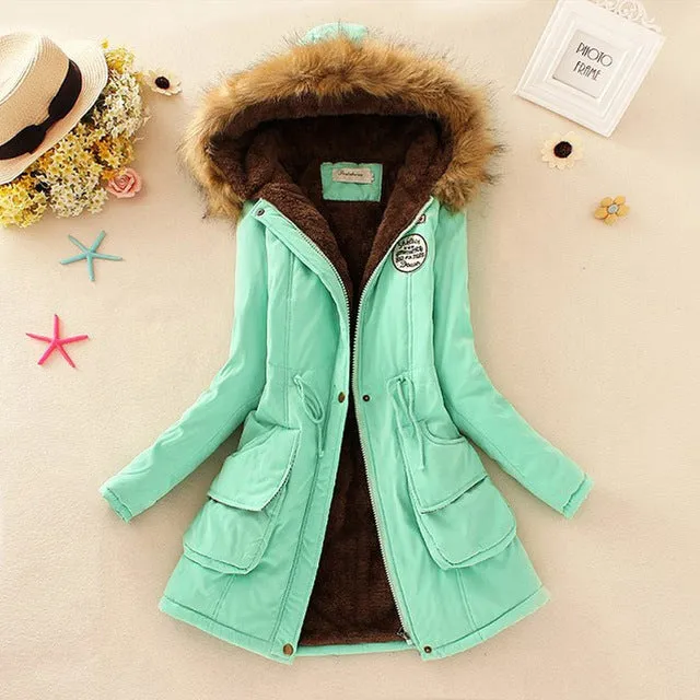 Saimishi Winter Warm Coat Women Long Parkas Fashion Faux Fur Hooded Womens Overcoat Casual Cotton Padded Jacket Mutil Colors