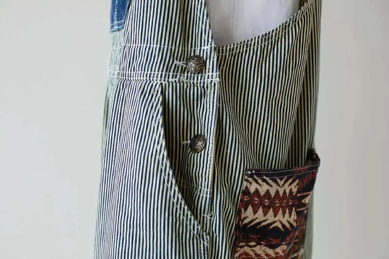 Summer Cotton Striped Casual Overalls with Pockets for Women