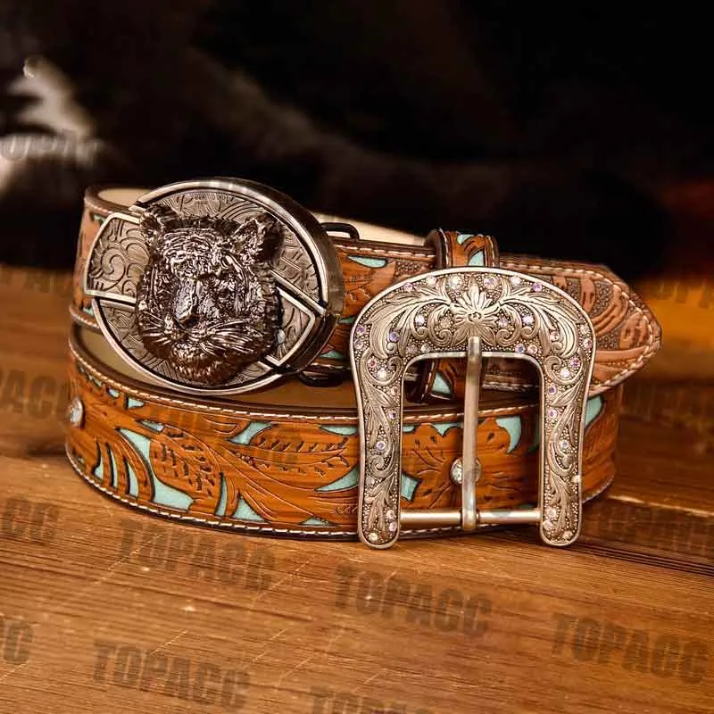 TOPACC Western Turquoise Belts - Buckle with Block