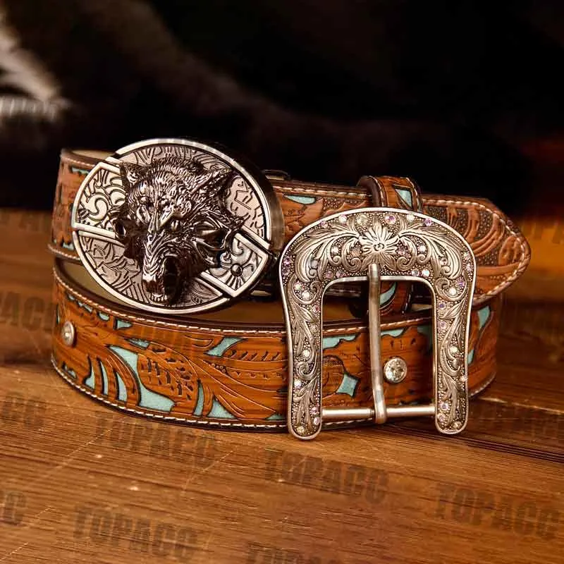 TOPACC Western Turquoise Belts - Buckle with Block