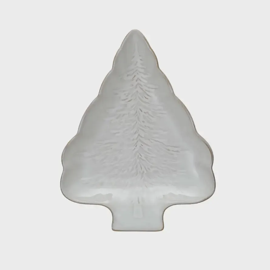 TREE SHAPED STONEWARE PLATE W/ TREE DESIGN