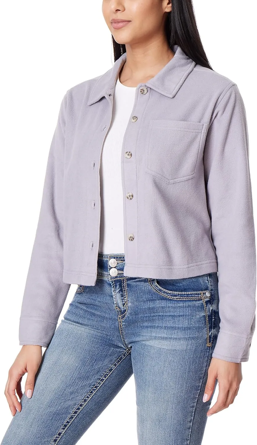 WallFlower Women's Chloe Polar Cozy Fleece Boyfriend Spring, Summer and Fall Light Shacket Jackets
