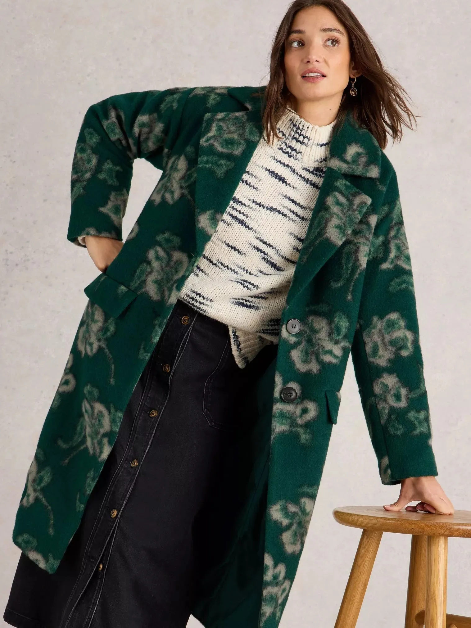 White Stuff Lara Floral Coat Green MLT