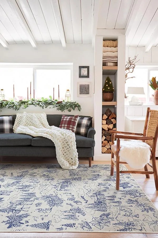Winter Toile Blue Tufted Rug