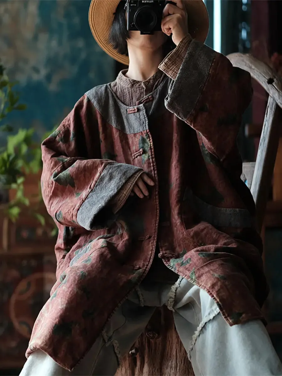 Women Spliced Loosse Linen Coat
