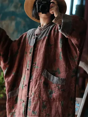 Women Spliced Loosse Linen Coat