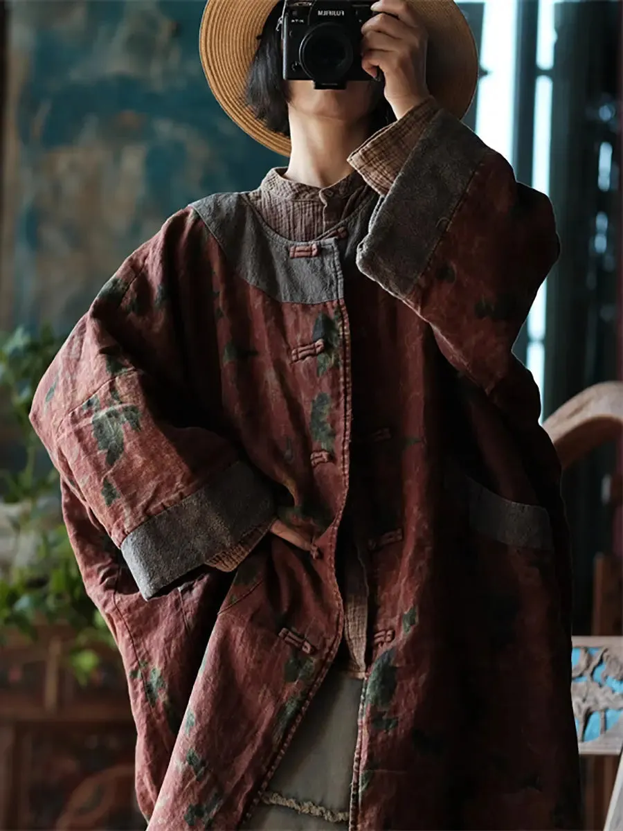 Women Spliced Loosse Linen Coat