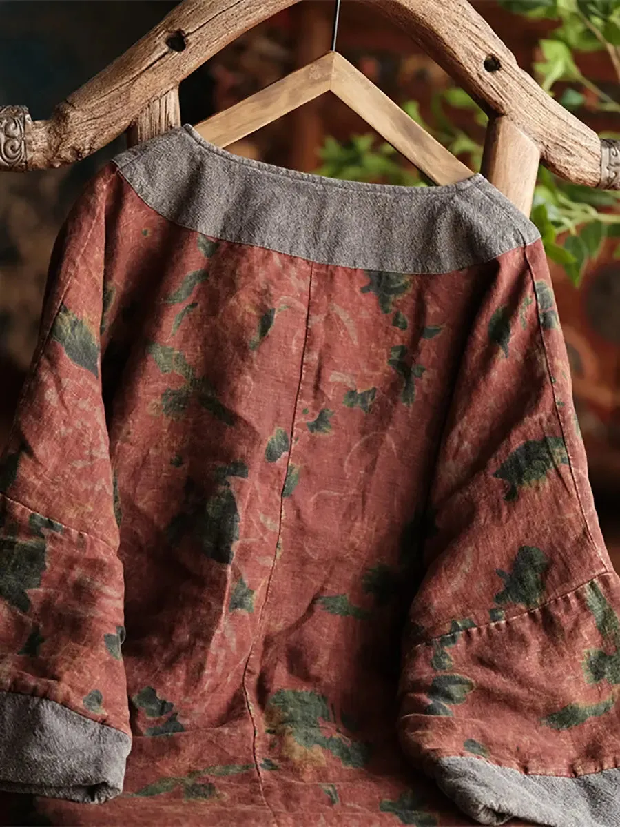 Women Spliced Loosse Linen Coat