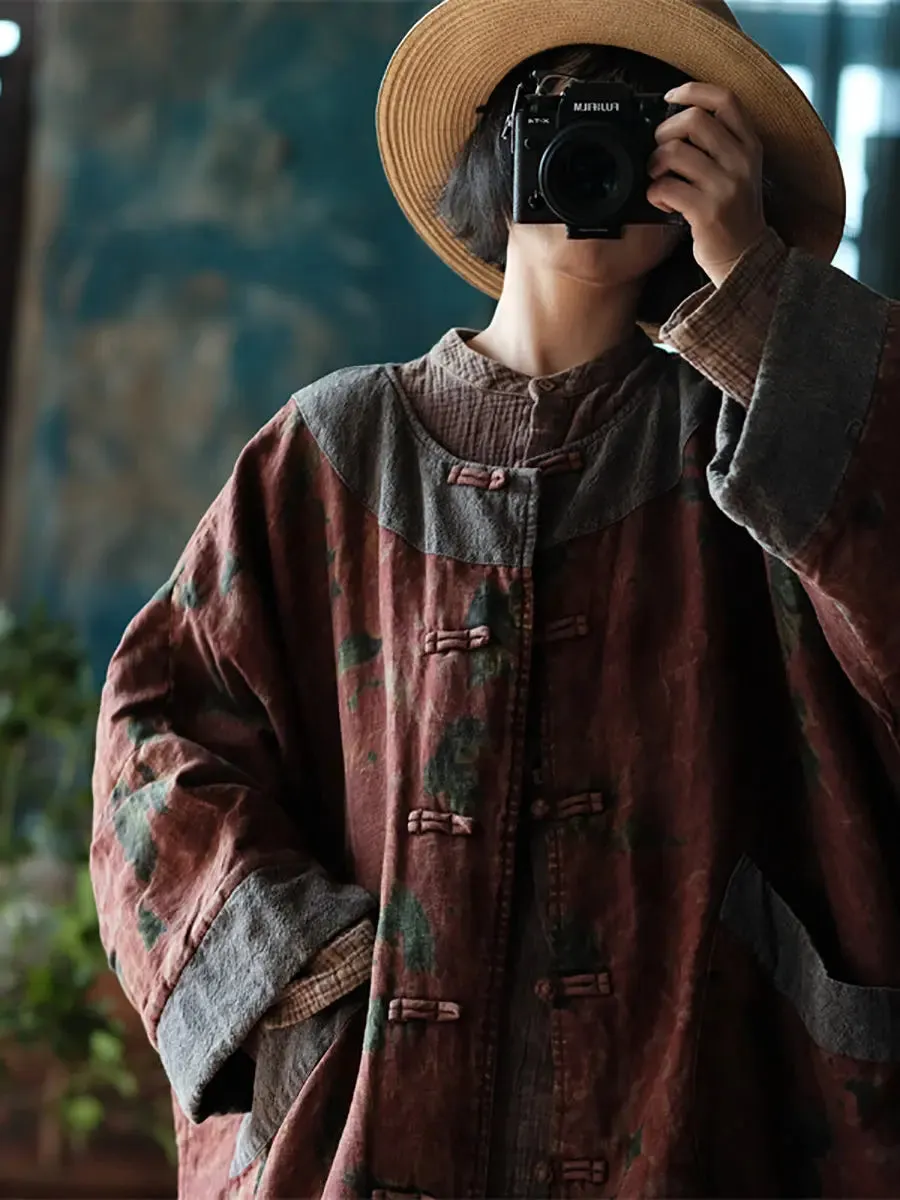 Women Spliced Loosse Linen Coat
