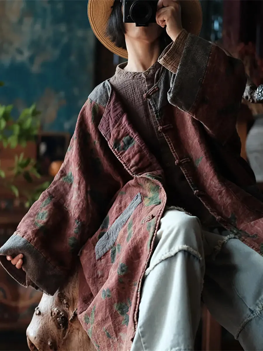 Women Spliced Loosse Linen Coat